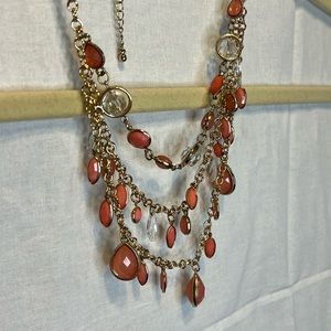 Women’s Gold and Peach 3-Tier Statement Necklace